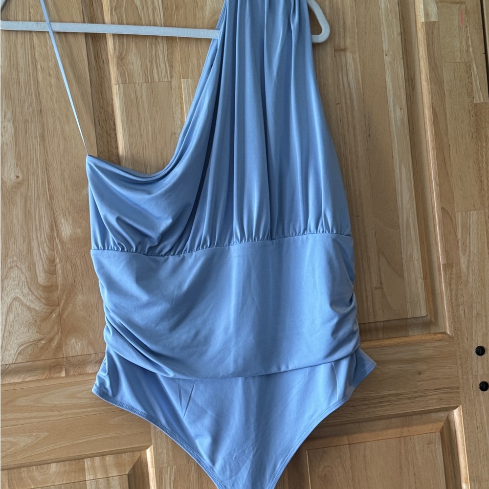 Express Asymmetrical Ruched Blue Bodysuit